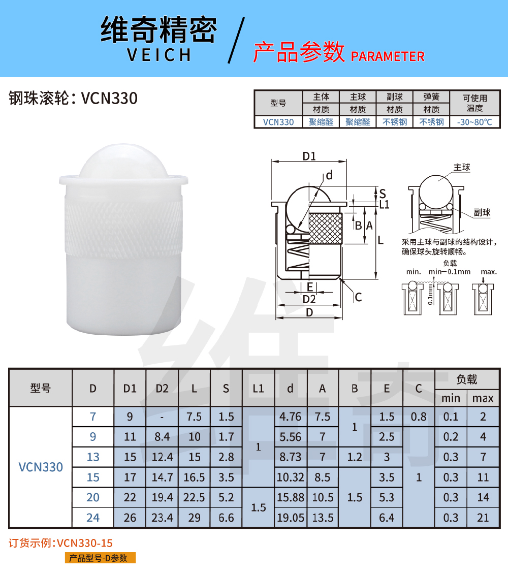 VCN330 POM滚珠柱塞